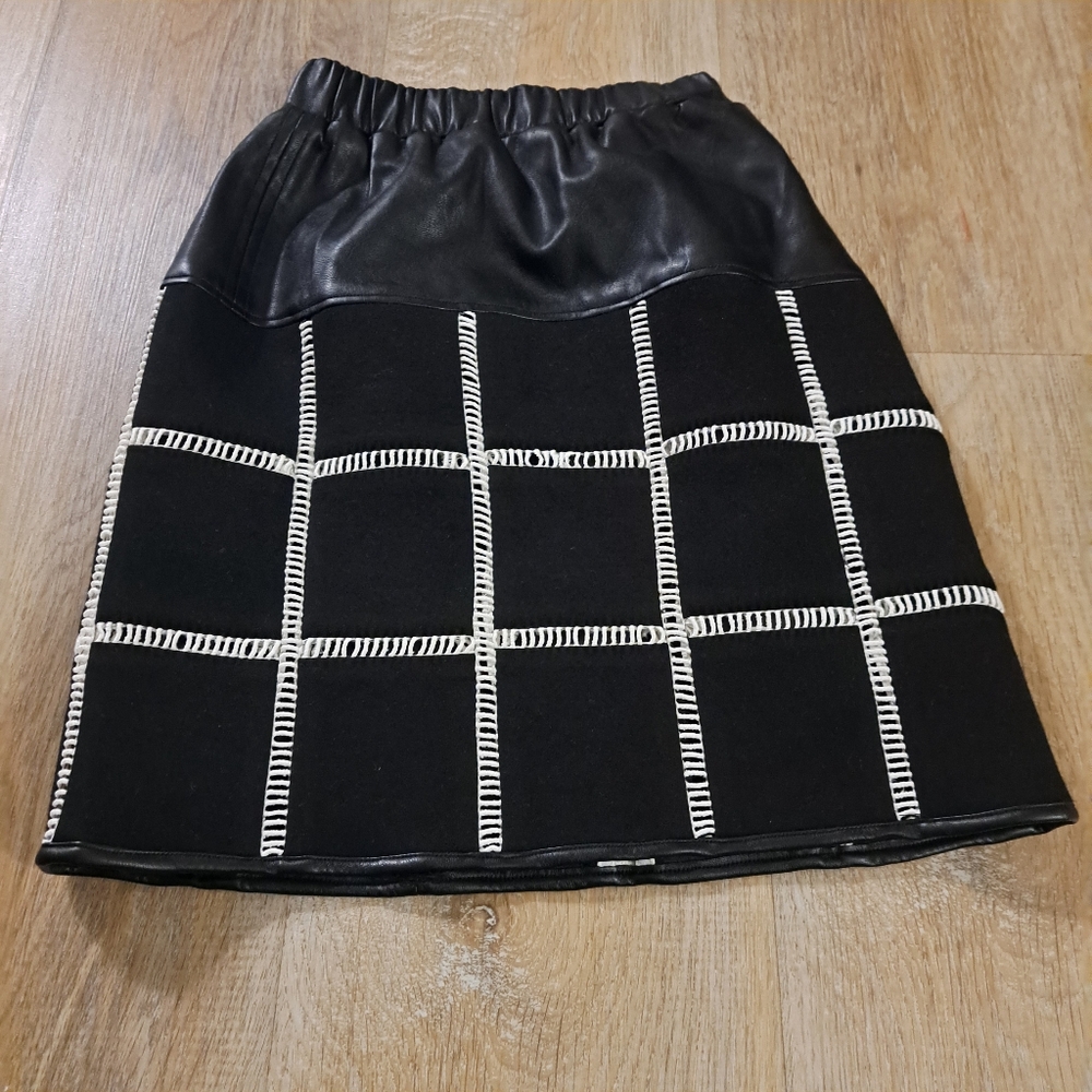 Luella Kid's Black Leather Skirt White Checkered Stitches Skirt Girl's Size 6